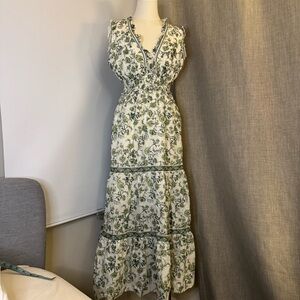 Max Studio 100% Cotton Midi Dress – Green Floral Print – Size L – NWT